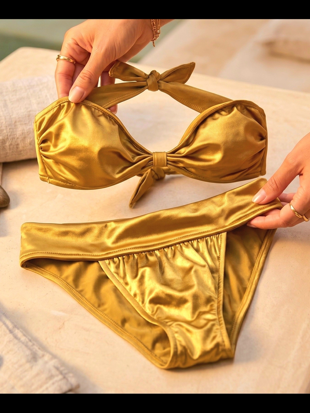 Vintage NORMA KAMALI 1980s Gold Bikini Swim BATHING SUIT